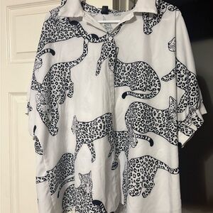 SHEIN White and Black Animal Print Top